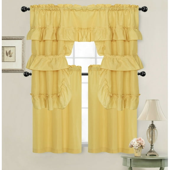 Kate Aurora Country Farmhouse Solid Yellow Cafe Curtains 56"x36" Rod Pocket