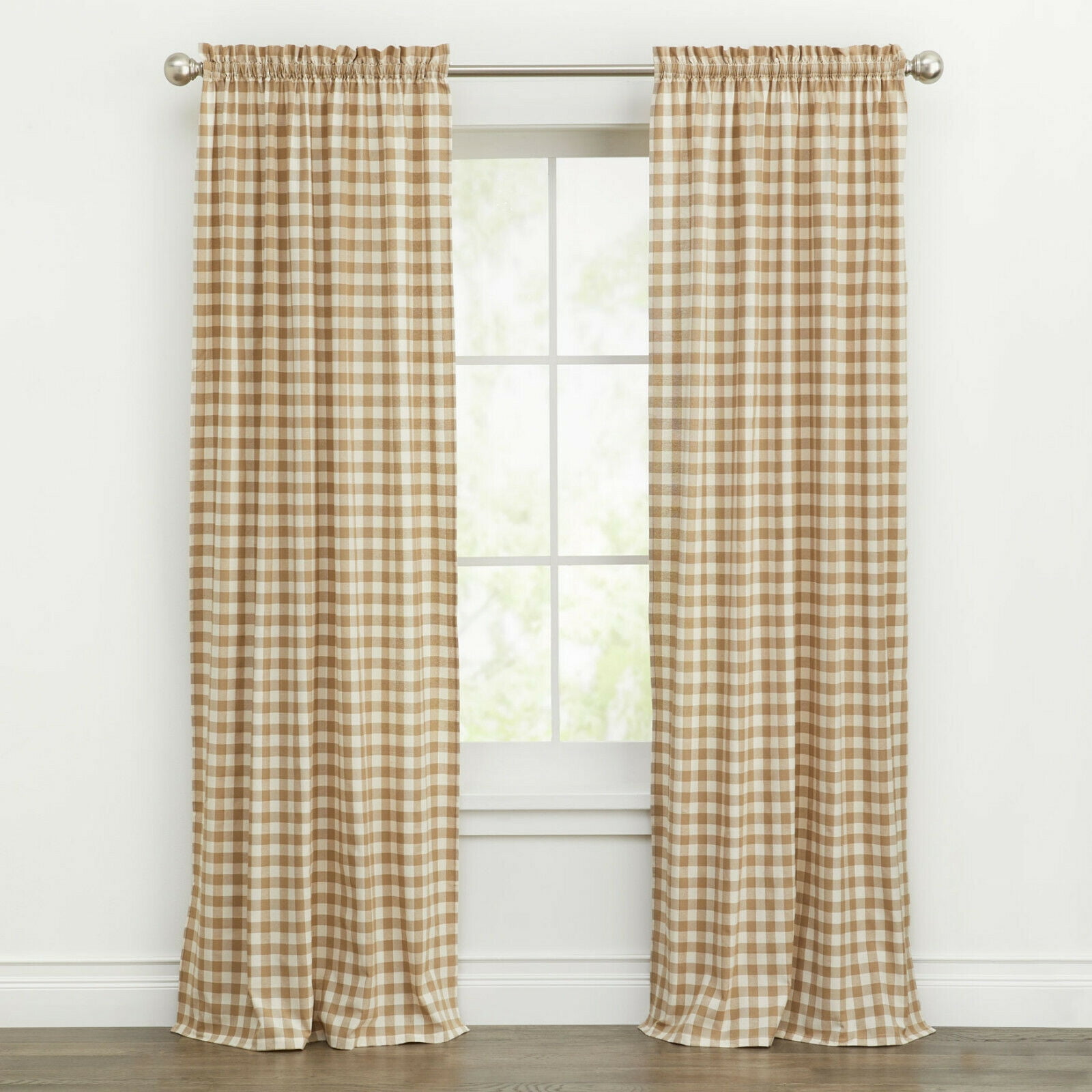 Kate Aurora Country Farmhouse Window Treatment Kitchen Buffalo Plaid Check Curtains, 42" x 63"