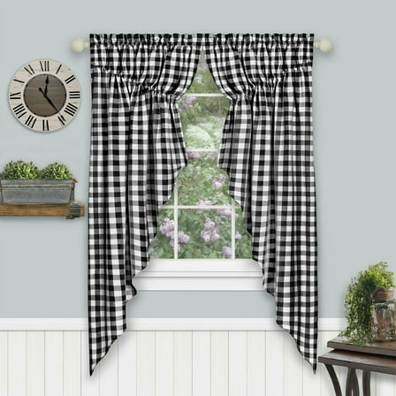 Kate Aurora Country Living Black Plaid Checkered Farmhouse Curtains, 36 x 63 in (2 Panels)