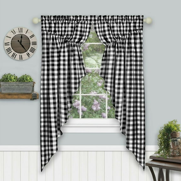 Kate Aurora Country Living Black Plaid Checkered Farmhouse Curtains, 36 x 63 in (2 Panels)