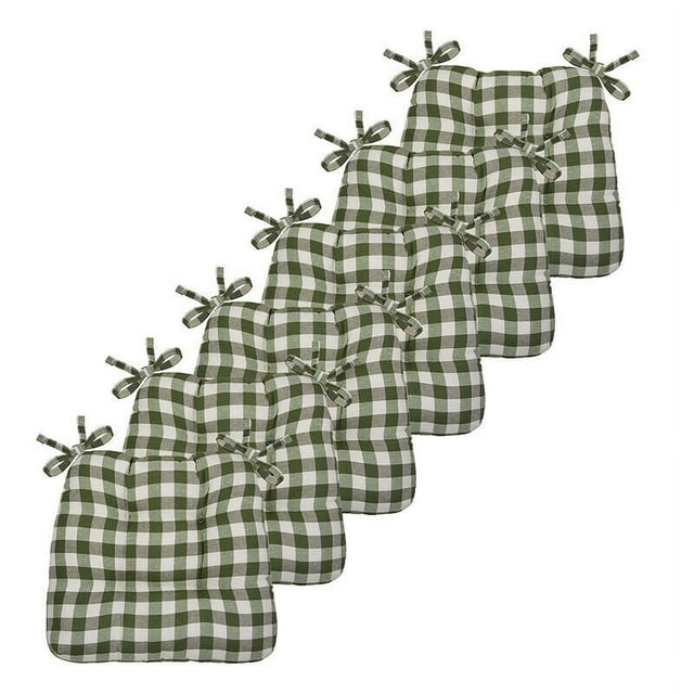 Kate Aurora Country Living Plush Gingham Plaid Checkered Country Farmhouse Chair Cushions/Pads With Tear Proof Ties - Assorted Colors