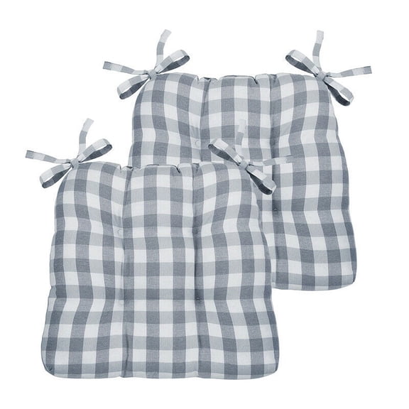 Kate Aurora Country Living Plush Gingham Plaid Checkered Country Farmhouse Chair Cushions/Pads With Tear Proof Ties - Assorted Colors