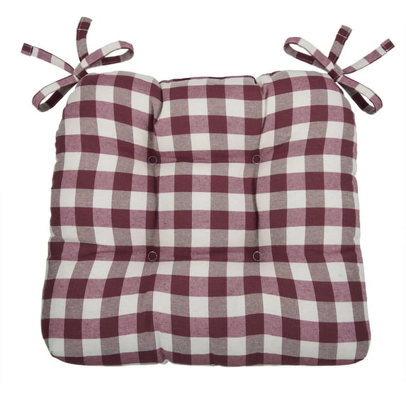 Kate Aurora Country Living Plush Gingham Plaid Checkered Country Farmhouse Chair Cushions/Pads With Tear Proof Ties - Assorted Colors