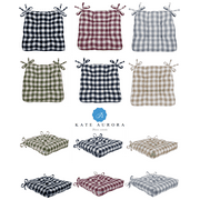 Kate Aurora Country Living Plush Gingham Plaid Checkered Country Farmhouse Chair Cushions, Pads With Tear Proof Ties - Assorted Colors