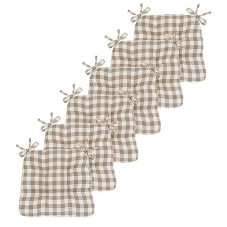 Kate Aurora Country Living Plush Gingham Plaid Checkered Country Farmhouse Chair Cushions/Pads With Tear Proof Ties - Assorted Colors