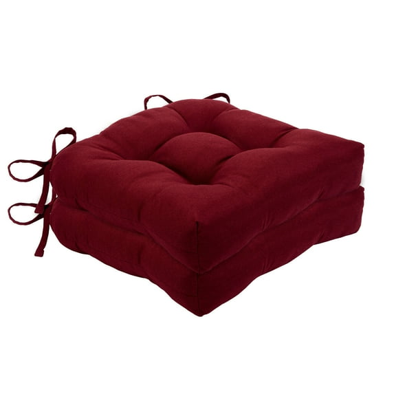 Kate Aurora Country Living Plush Solid Colored Country Farmhouse Chair Cushions/Pads With Tear Proof Ties - 2 Piece, Burgundy