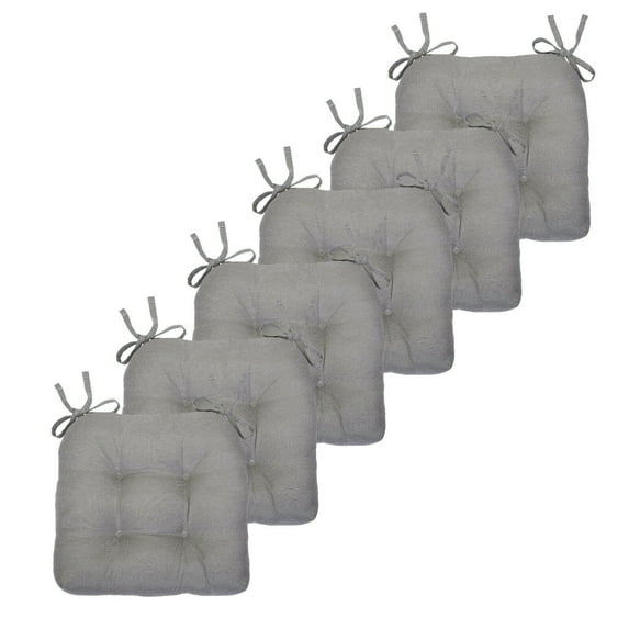 Kate Aurora Country Living Plush Solid Colored Country Farmhouse Chair Cushions/Pads With Tear Proof Ties - 6 Piece, Gray