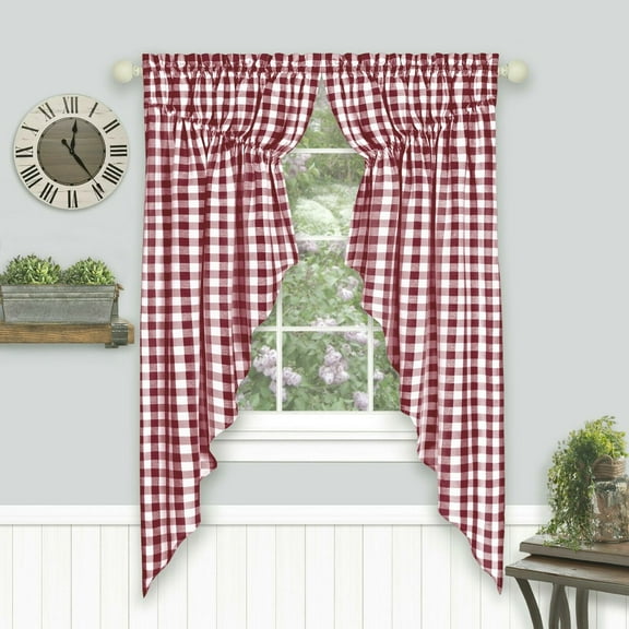 Kate Aurora Country Living Rooster Burgundy Plaid Rod Pocket Blackout Curtain, 36” x 63” (2 Panels)