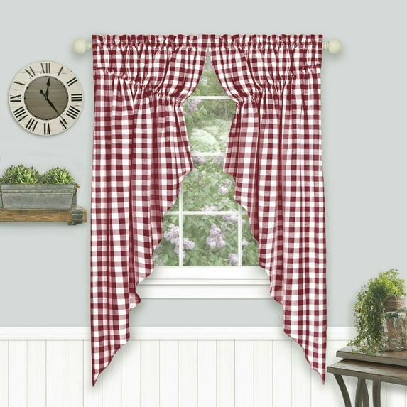 Kate Aurora Country Living Rooster Burgundy Plaid Rod Pocket Blackout Curtain, 36” x 63” (2 Panels)