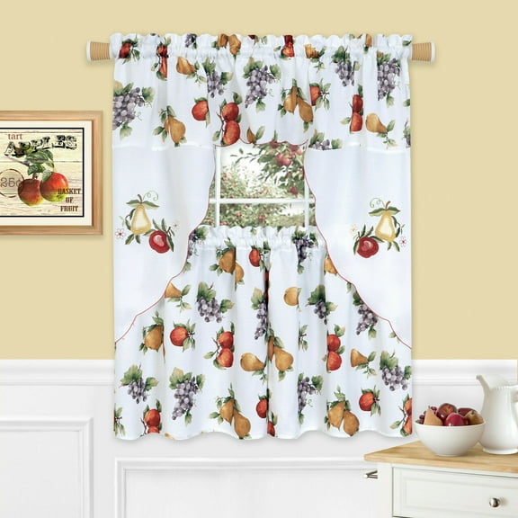 Kate Aurora Country Prairie Ivory Harvest Room Darkening Kitchen Curtain Sets, 58 x 36 (3 Panels)