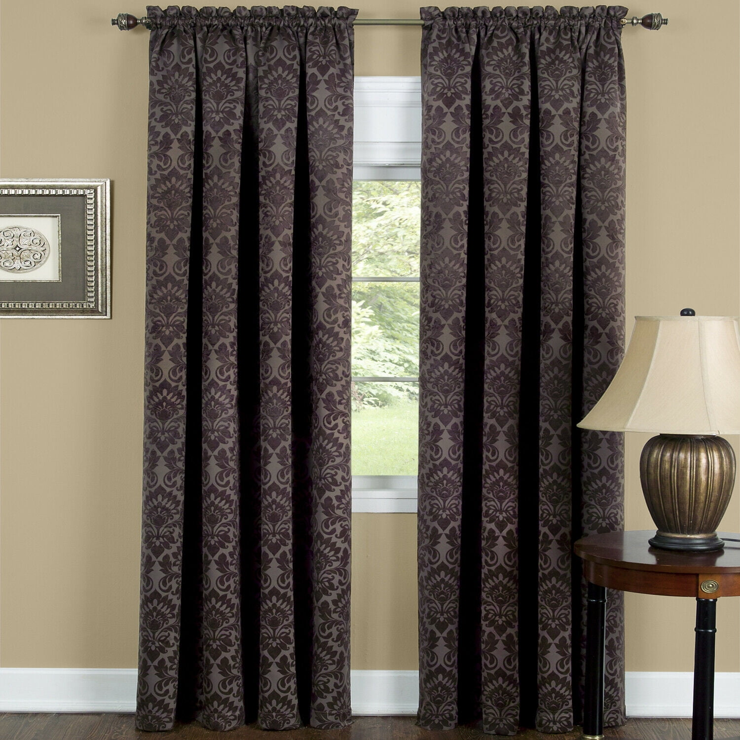 Kate Aurora Damask Chocolate Brown Thermal Blackout Curtains, 52” x 84” (2 Panels)