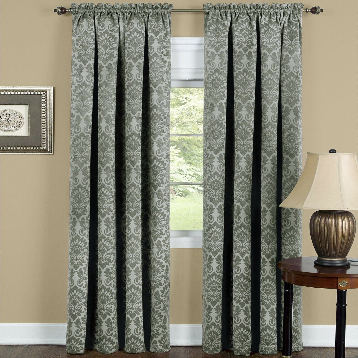 Kate Aurora Damask Thermal Blackout Curtain Panels, Sage Green, 52” x 84” (2 Panels)