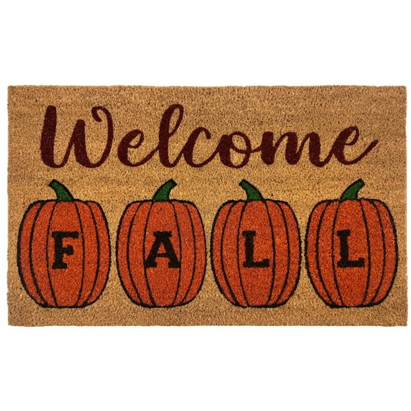 Kate Aurora Fall Autumn Welcome Pumpkins Bristled Outdoor All Season Welcome Mat - 18"x30"
