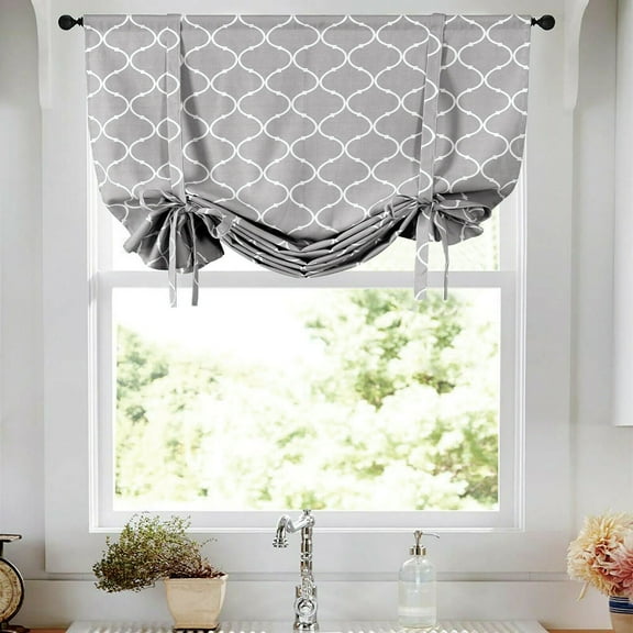 Kate Aurora Farmhouse Shabby Chic Tie Up Window Shade, Gray & White 42 x 63