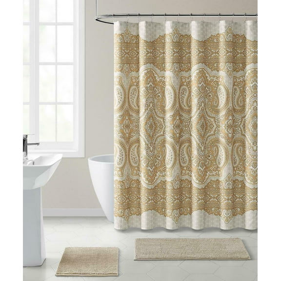 Kate Aurora French Home Gold Paisley Chic Shower Standard Curtains, 70 in x 72.00 in