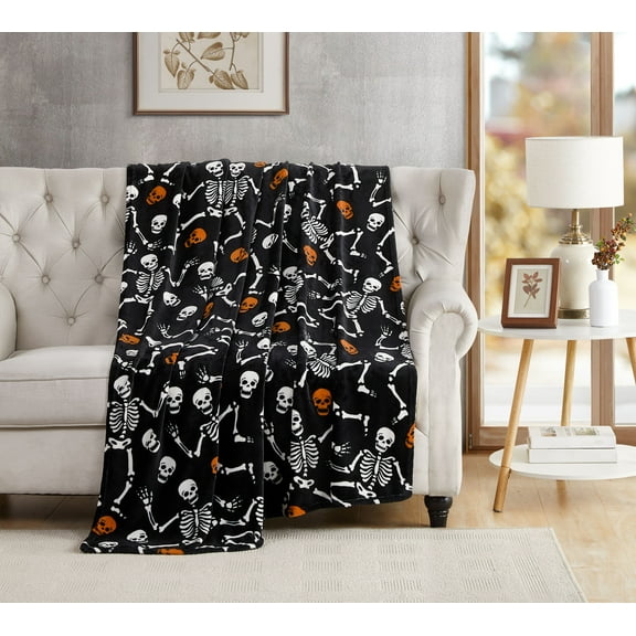 Kate Aurora Halloween Spooky Ghosts & Frankensteins Ultra Soft & Plush Throw Blankets