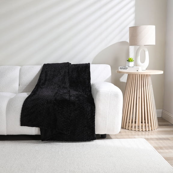 Kate Aurora Herringbone Shag Ultra Soft & Plush Accent Throw Blanket - 50 in. W x 60 in. L - Black