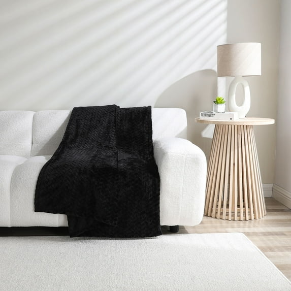 Kate Aurora Herringbone Shag Ultra Soft & Plush Accent Throw Blanket - 50 in. W x 60 in. L - Black