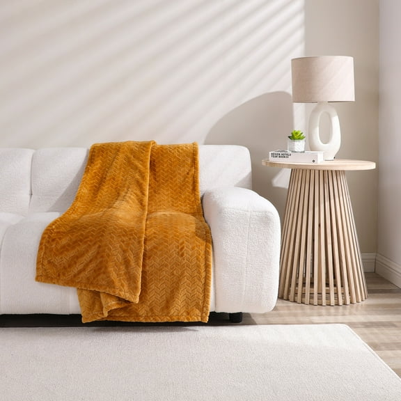 Kate Aurora Herringbone Shag Ultra Soft & Plush Accent Throw Blanket - 50 in. W x 60 in. L-Gold/Rust
