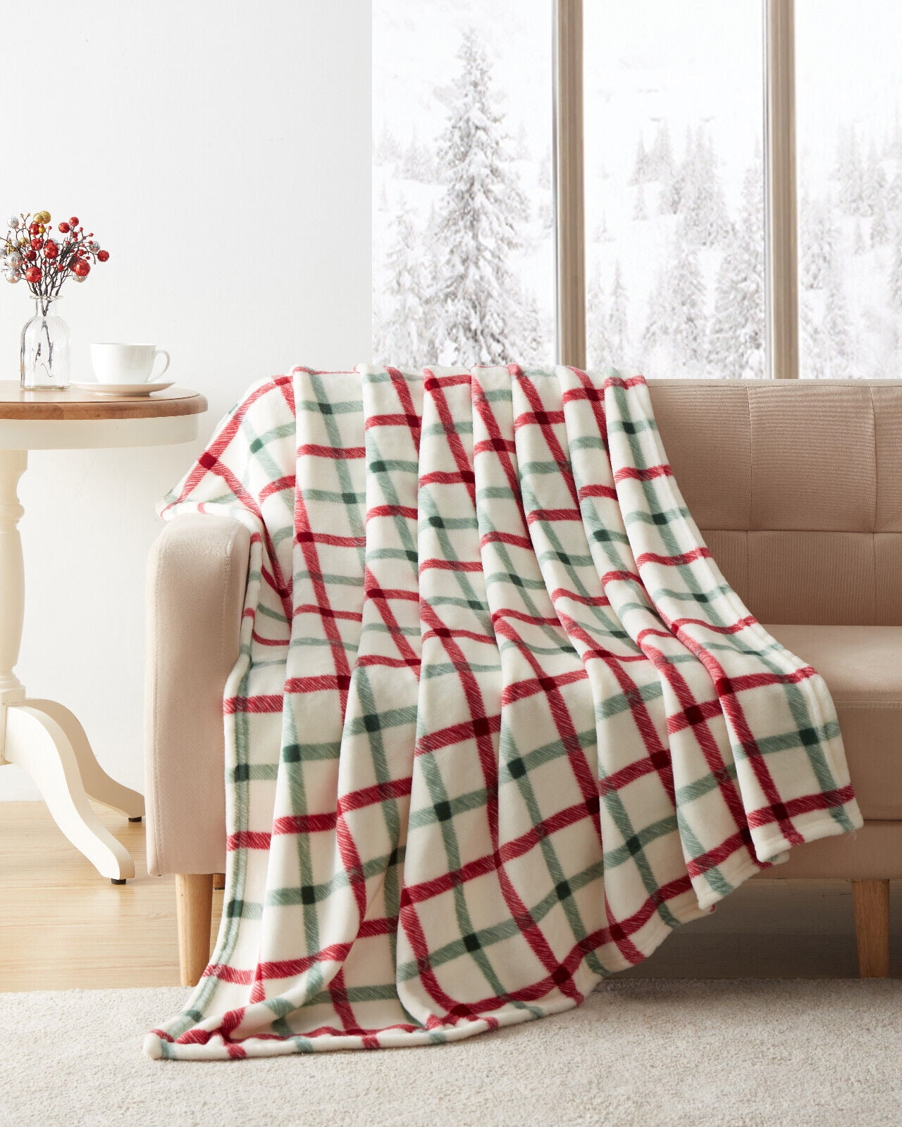 Kate Aurora Holiday Classics Christmas Plaid Oversized & Ultra Plush Oversized Hypoallergenic Accent Throw Blanket - 50 in. W x 70 in. L