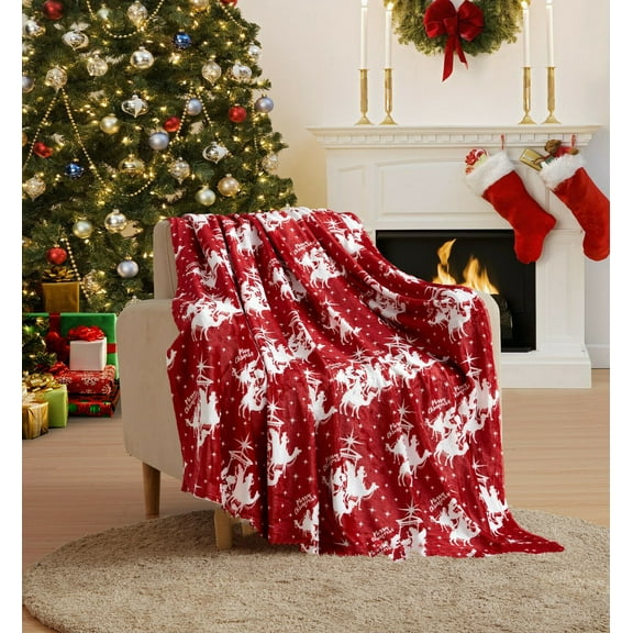 Kate Aurora Holiday Living Christmas Three Kings Plush Accent Red Throw Blanket