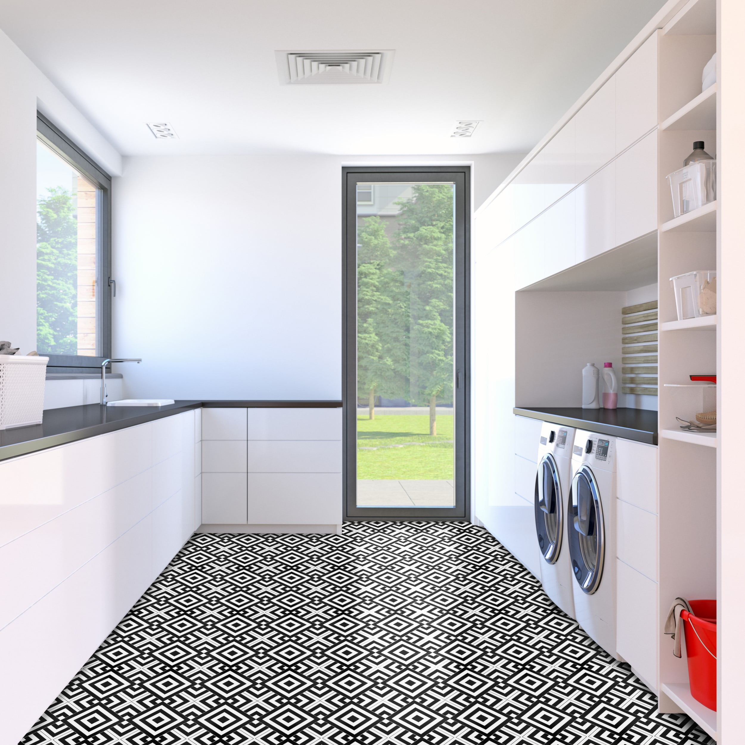 Kate Aurora Home Basics Do It Yourself 12”x12” Peel ‘N’ Stick Self Adhesive Vinyl Floor Tiles Pack Of 20 - Geometric