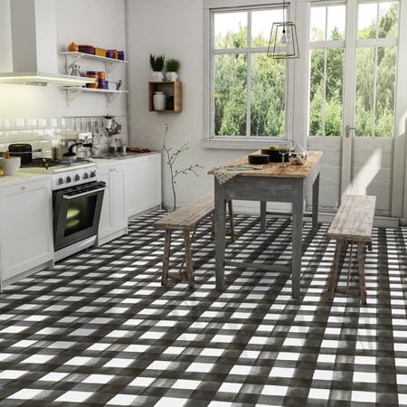 Kate Aurora Home Basics Do It Yourself 12”x12” Peel ‘N’ Stick Self Adhesive Vinyl Floor Tiles Pack Of 20 - Watercolor Plaid Check