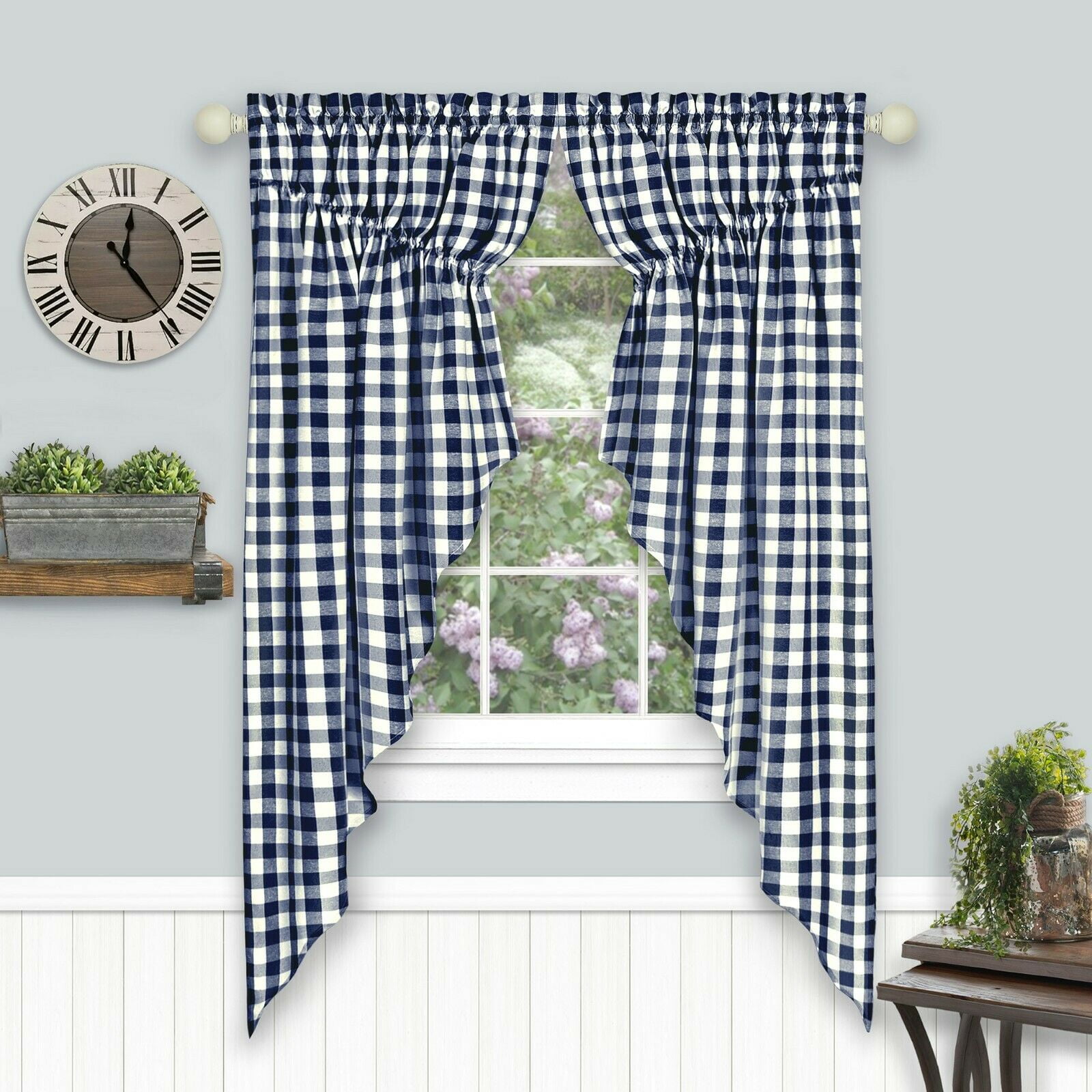 Kate Aurora Kate Aurora Country Living Navy Blue Rod Pocket Window Curtain, 36” x 63” (2 Panels)