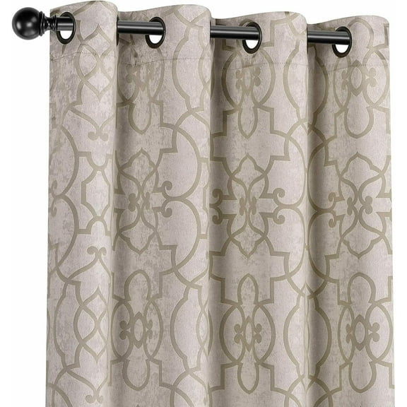 Kate Aurora Hollywood Home Taupe/Linen Trellis Grommet Blackout Curtain Sets, 38” x 84” (2 Panels)