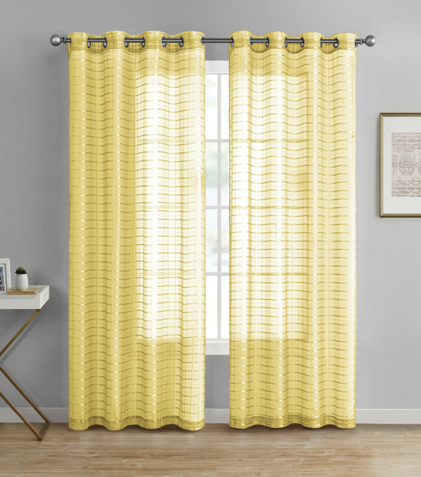 Kate Aurora Living 2 Pack Semi Sheer Plaid Grommet Top Window Curtains ...