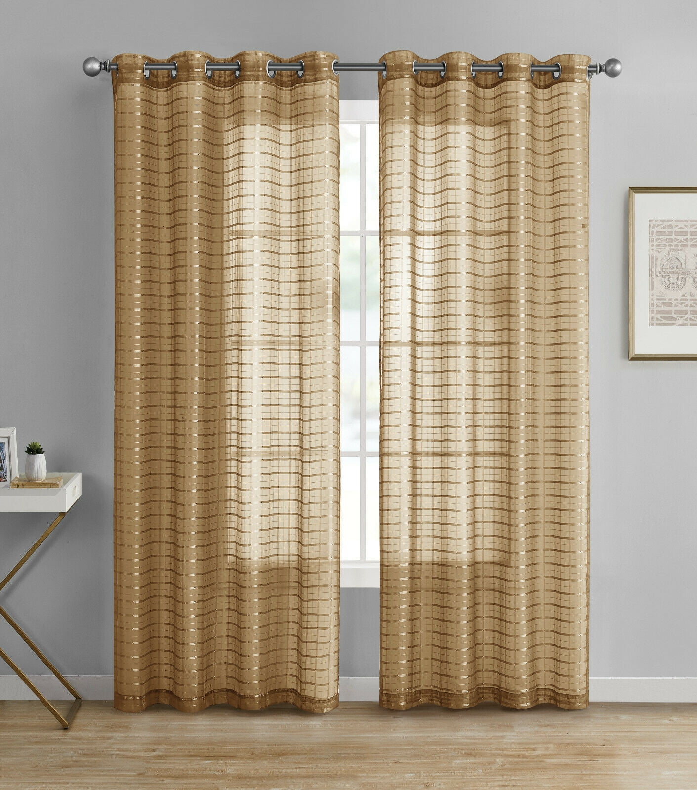Kate Aurora Living 2 Pack 100% Polyester Semi Sheer Plaid Grommet Top ...
