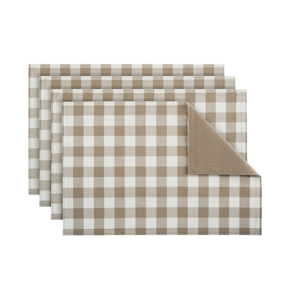 Kate Aurora Living 4 Pack Gingham Plaid Checkered Country Farmhouse Cotton Placemats - Linen