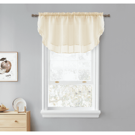 Kate Aurora Living Crystal Sheer Double Layered Rod Pocket Ascot Window Valances - Light Gold