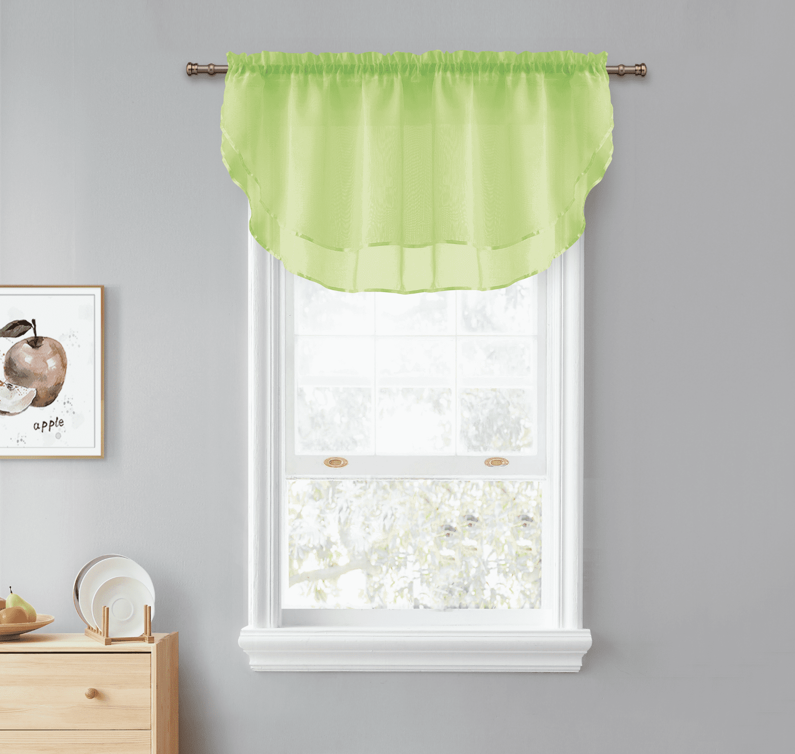 Kate Aurora Living Crystal Sheer Double Layered Rod Pocket Ascot Window