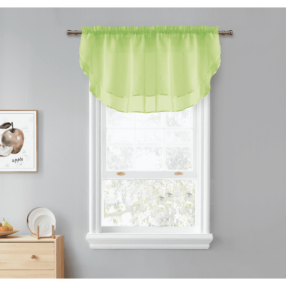 Kate Aurora Living Crystal Sheer Double Layered Rod Pocket Ascot Window Valances - Lime Green