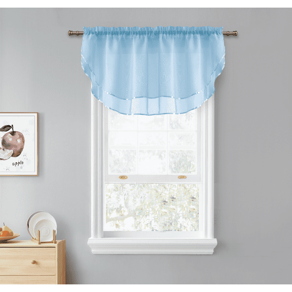 Kate Aurora Living Crystal Sheer Double Layered Rod Pocket Ascot Window Valances - Turquoise