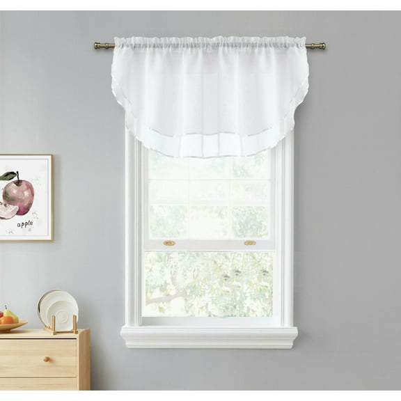 Kate Aurora Living Crystal Sheer Double Layered Rod Pocket Ascot Window Valances - White