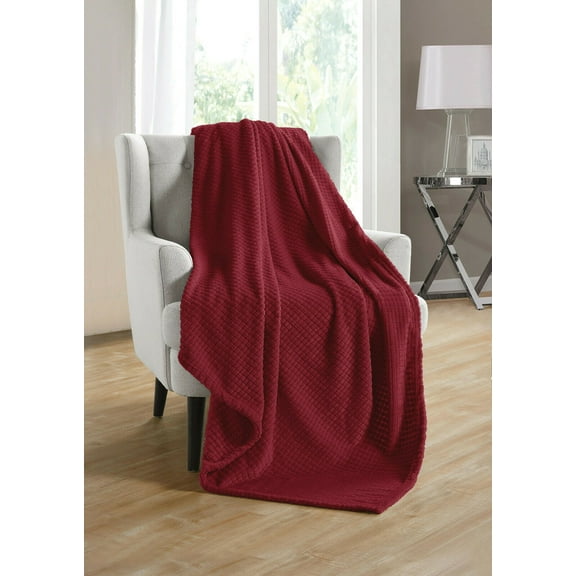 Kate Aurora Living Ultra Soft & Plush Hypoallergenice Tufted Fleece Throw Blanket Covers - Burgundy Red