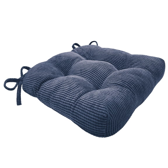 Kate Aurora Luxe Living Plush Solid Colored Textured Stain Resistant Chair Cushions/Pads With Tear Proof Ties - 8 Piece, Navy Blue