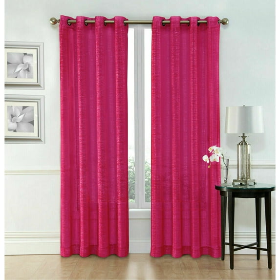 Kate Aurora Metalico Sparkle Sheer Grommet Window Curtains - Pink/Fuchsia
