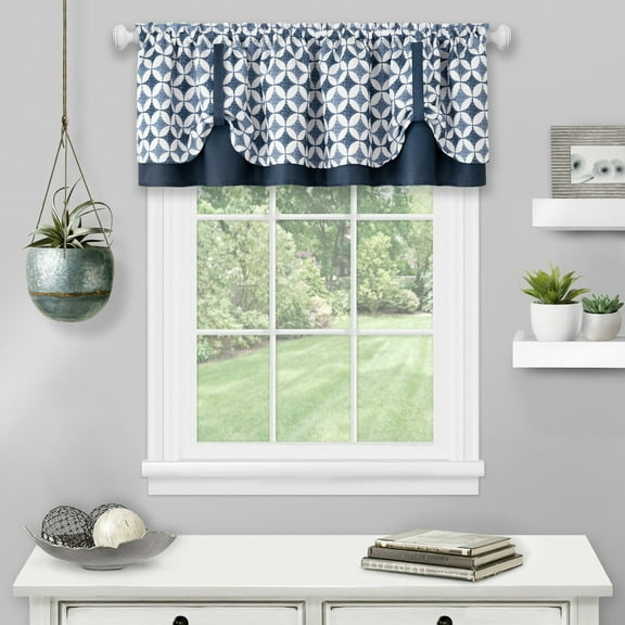 Kate Aurora Modern Geometric Button Tuck Window Valance - Navy