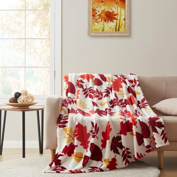 Kate Aurora Oversized Autumn Leaves Ultra Soft & Plush Throw Blanket Cover - 50 In. X 70 In.