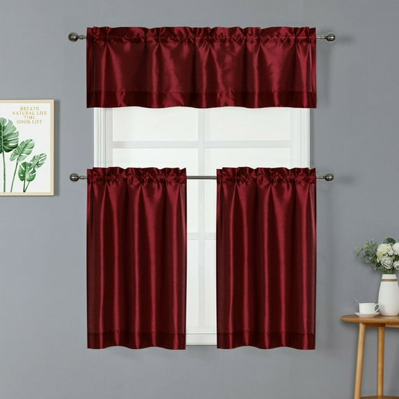 Kate Aurora Parisian Living Complete 3 Piece Lightweight Sheer Cafe Kitchen Curtain Tier & Valance Set - Assorted Colors