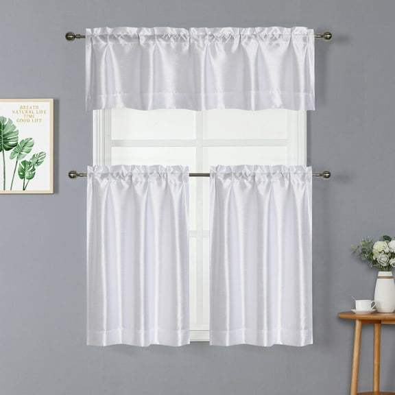 Kate Aurora Parisian Living Complete 3 Piece Lightweight Sheer Cafe Kitchen Curtain Tier & Valance Set - White