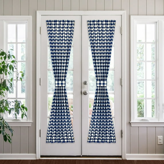 Kate Aurora Plaid Country Farmhouse Door Curtain With Tieback - Assorted Colors & Sizes