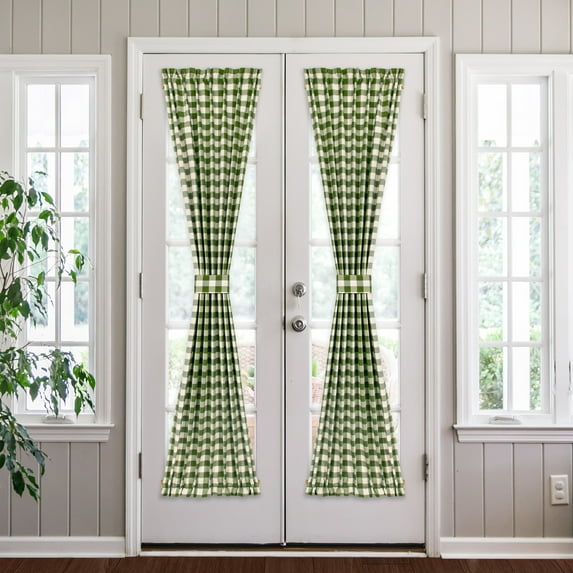 Kate Aurora Plaid Country Farmhouse Door Curtain With Tieback - Assorted Colors & Sizes