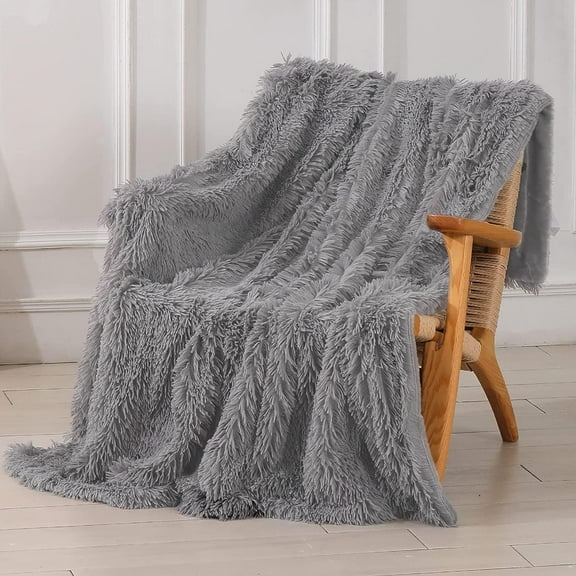 Kate Aurora Regal Luxe Oversized Ultra Soft & Fuzzy Lined Accent Throw Blanket - 50 in. W x 70 in. L - Light Gray