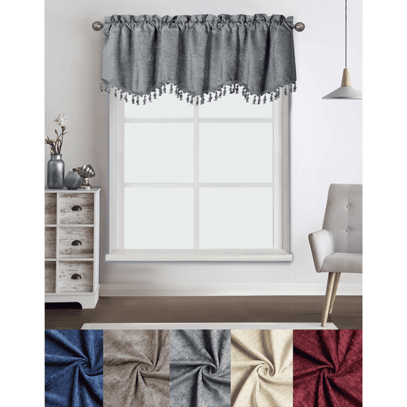 Kate Aurora Rod Pocket Luxurious Chenille Trimmed Scalloped Window Valance - Assorted Colors