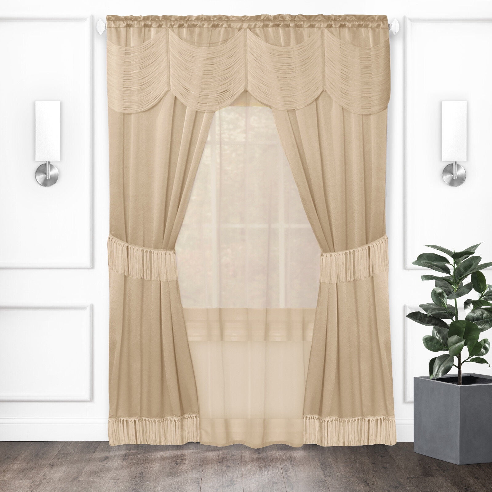 Kate Aurora Satin Chic Complete Attached Window Curtain, Tiebacks ...