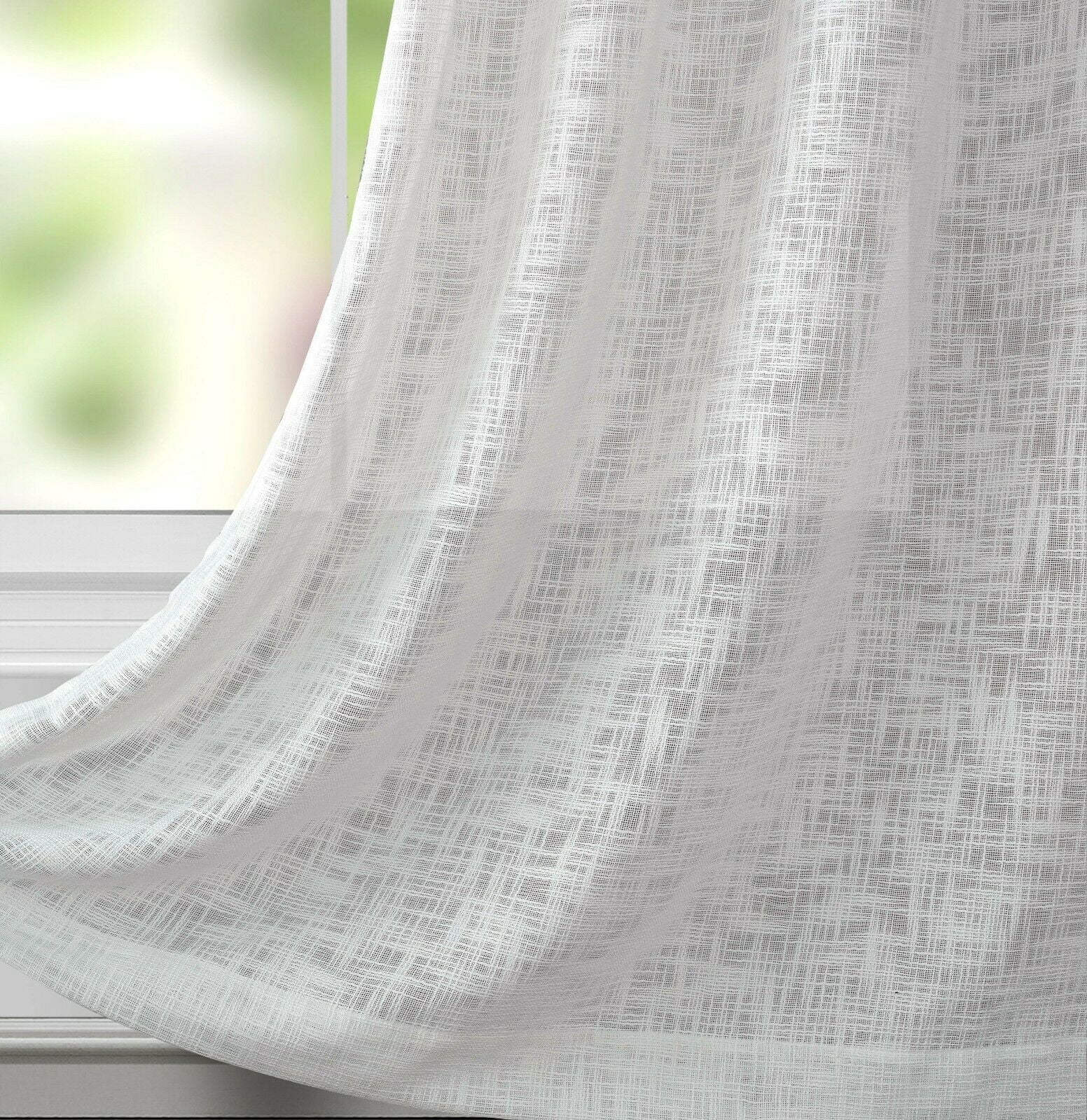 Kate Aurora Semi Sheer Textured Linen Grommet Top Solid Colored Window Curtain Panel Pair - White